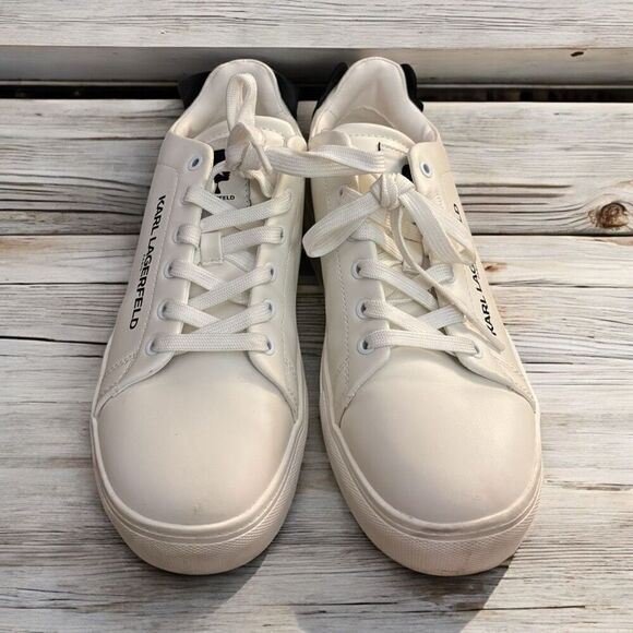 Karl Lagerfeld Paris Chella White Sneakers Cat & Oldmen Logo Women Sz 9 - Picture 1 of 5